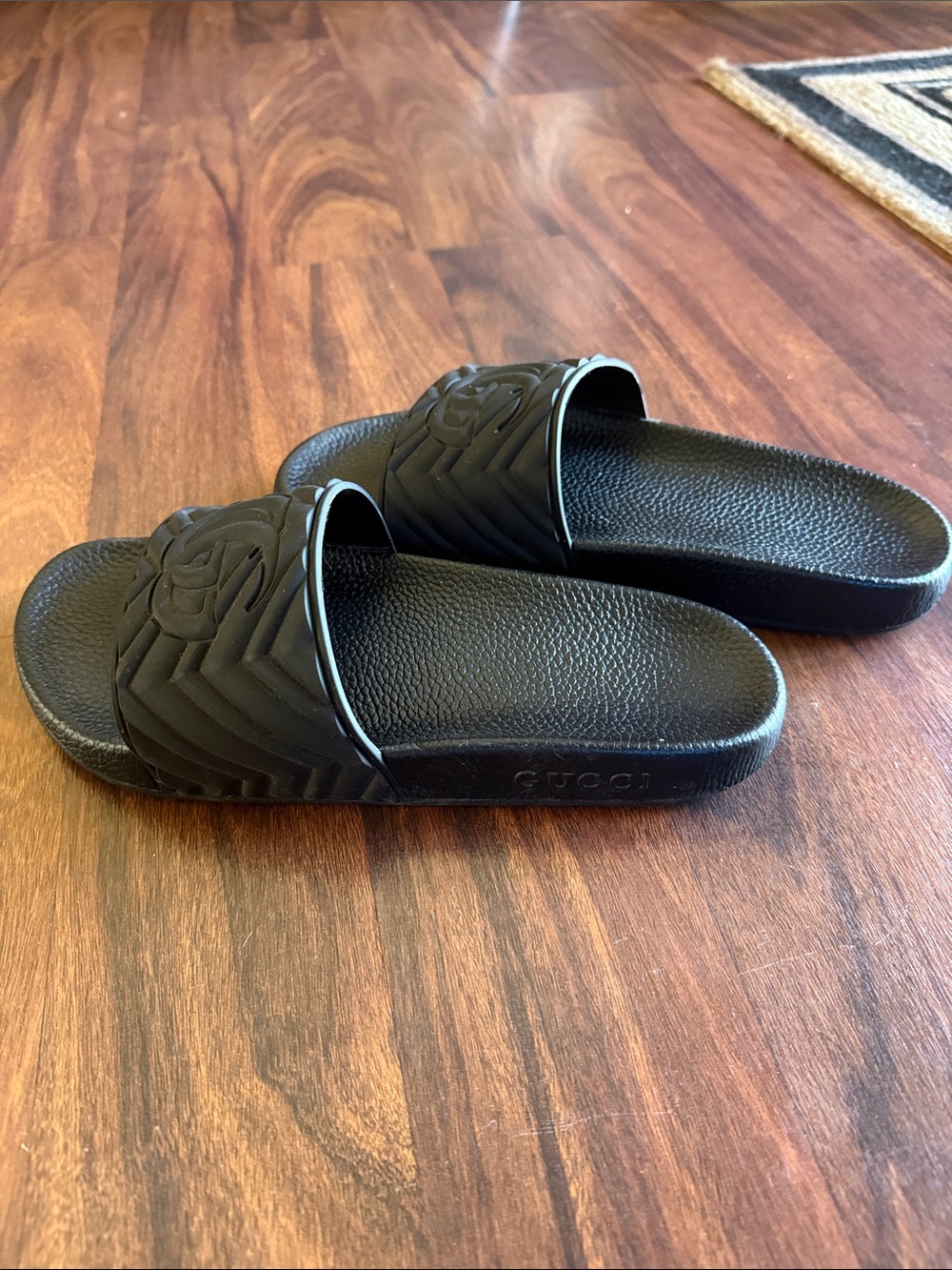 Black Quilted Logo GG Slide Sandals - Picture 2 of 5